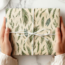 Green Winter Foliage Kraft Cadeaupapier