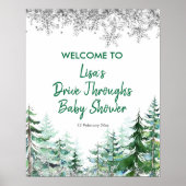 Green Winter Forest Drive by Baby shower Poster (Voorkant)
