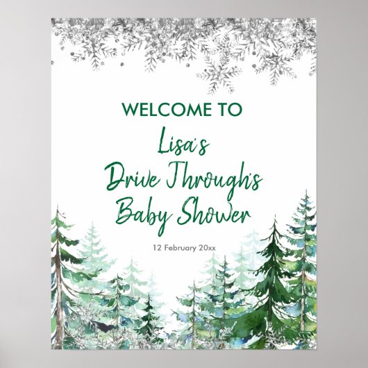 Green Winter Forest Drive by Baby shower Poster (Voorkant)