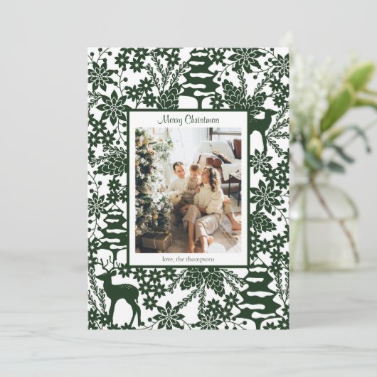 Green Winter Forest One Photo Christmas Kaart (Staand voorkant)