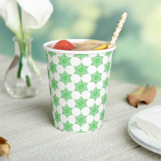 Green Winter Snowflake Papieren Bekers (Insitu)