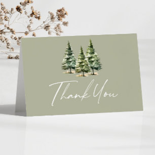 Green Winter Snowy Pine Tree Baby shower Bedankkaart