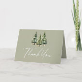 Green Winter Snowy Pine Tree Baby shower Bedankkaart (Voorkant)