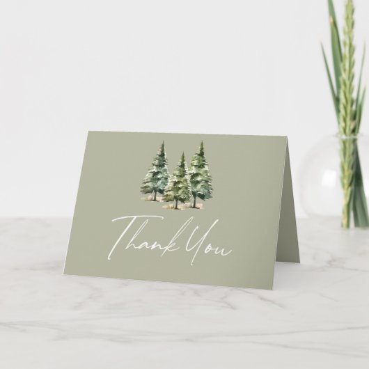 Green Winter Snowy Pine Tree Baby shower Bedankkaart (Voorkant)