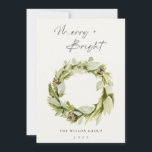 Green Winter Wreath Merry & Bright Kerstmis Logo Feestdagenkaart<br><div class="desc">Als u nog meer aanpassingen nodig hebt,  kunt u mij op yellowfebstudio@gmail.com vrij klikken.</div>