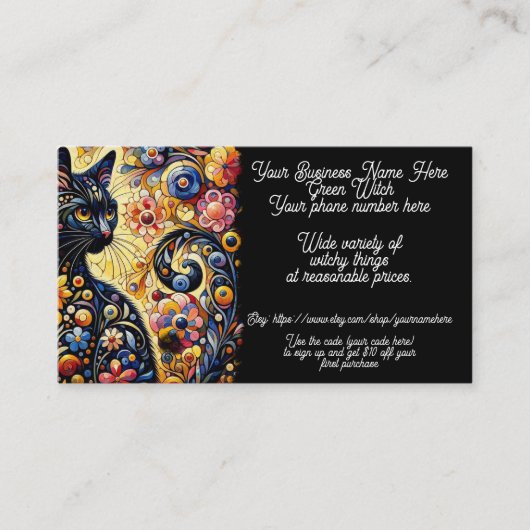 Green Witch Black Cat Witchy Shop Verkoop Etsy Visitekaartje (Voorkant)