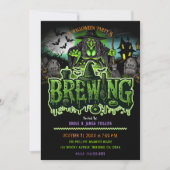 Green Witch Graveyard Brewing Halloweenfeest Kaart (Voorkant)