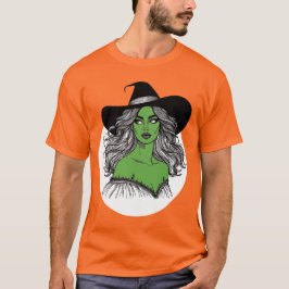 Green Witch Line Art Spooky Seizoen Halloween T-shirt