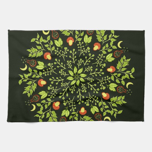 Green Witch Mandala - Potions en paddenstoelen Theedoek (Horizontaal)