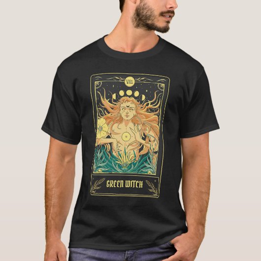 Green Witch Tarot Kaart Pagan Wicca Wiccan Retro V T-shirt (Voorkant)