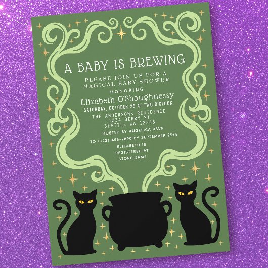 Green Witchy Baby is Brewing Baby Shower Kaart