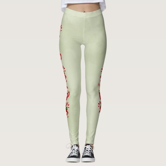 Green with Christmas Cocoa and Candy Canes Leggings (Voorkant)