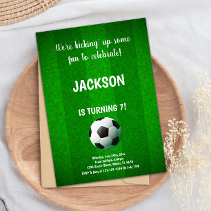 Green with line Soccer Birthday Invitations Kaart