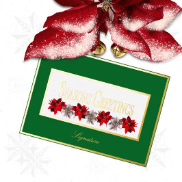Green With Red Poinsettias Foil Holiday Card Folie Feestdagenkaart