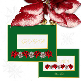 Green With Red Poinsettias Response Postcard Folie Feestdagen Briefkaart