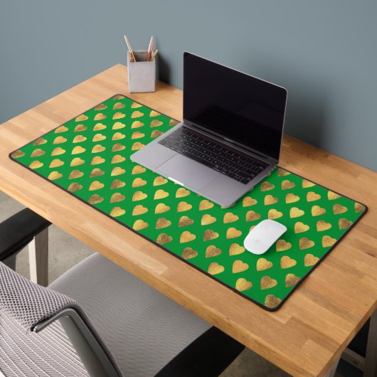GREEN WITH SHINY GOLD HEARTS BUREAUMAT (Kantoor 2)