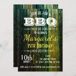 Green Wood BBQ Birthday Party Invite Kaart