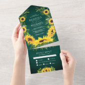 Green Wood Country Sunflower Garland Weddenschap All In One Uitnodiging (Afscheurbaar)