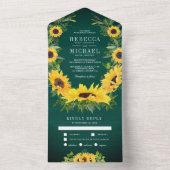 Green Wood Country Sunflower Garland Weddenschap All In One Uitnodiging (Binnen)