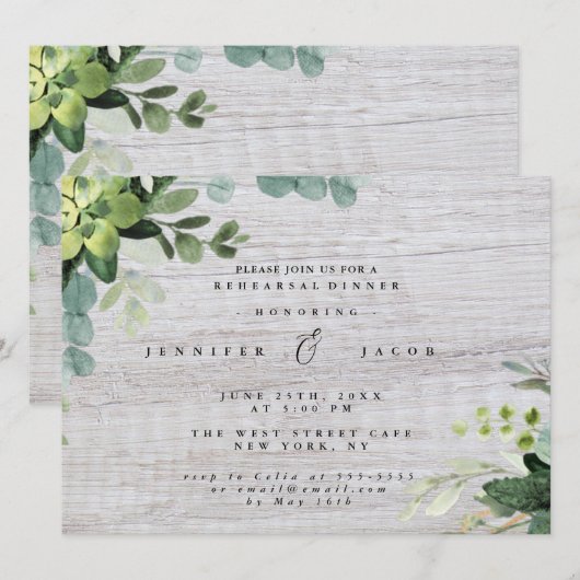 Green Wood rustieke repetitie diner uitnodiging (Voorkant / Achterkant)