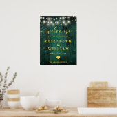 Green Wood String Lights Huwelijk Welkom Teken Poster (Keuken)