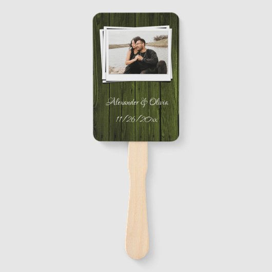 Green Wooden Photo Hand Fan Handwaaier (Voorkant)