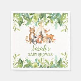 Green Woodland Animals Baby shower Birthday Boy Servet