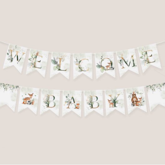 Green Woodland Animals Baby shower Decorations Vlaggetjes