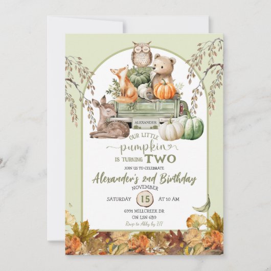 Green Woodland Animals Little Pumpkin Verjaardag Kaart (Voorkant)