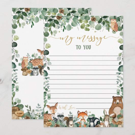 Green Woodland Animals Time Capsule Message Cards Kaart (Voorkant / Achterkant)