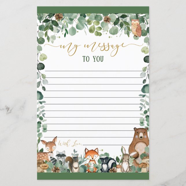 Green Woodland Animals Time Capsule Message Sheet (Voorkant)