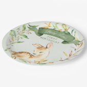 Green Woodland Baby Deer Custom First Birthday Papieren Bordje (Gekanteld)