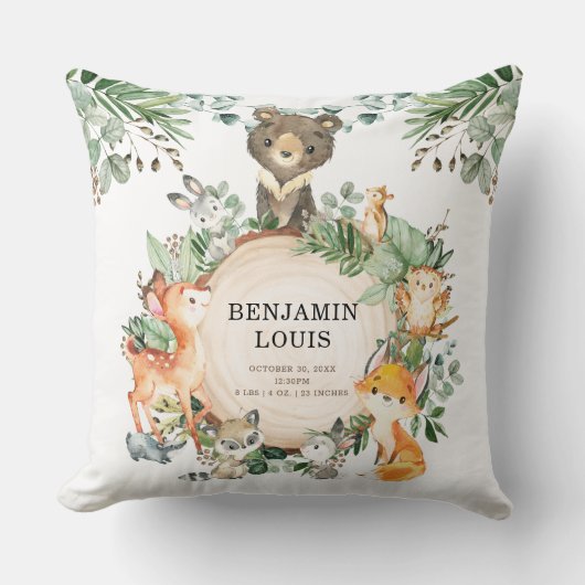 Green Woodland Baby Dieren Kwekerij Keepsake Kussen (Voorkant)