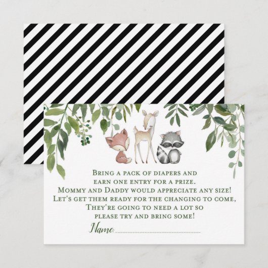 Green Woodland Baby shower Luier Raffle invoegen Informatiekaartje (Voorkant / Achterkant)