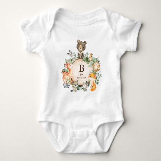 Green Woodland Bos Dieren Aangepaste Monogram Romper (Voorkant)