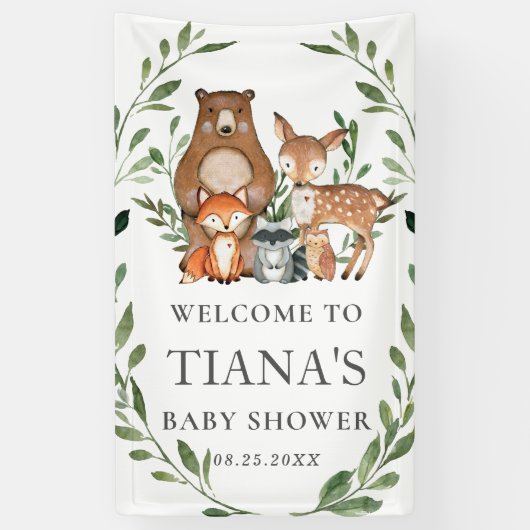 Green Woodland Dieren Baby shower Achtergrond Spandoek (Verticaal)