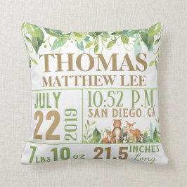 Green Woodland Dieren Geboorte Stats Jongen Kweker Kussen