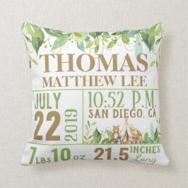 Green Woodland Dieren Geboorte Stats Kwekerij Meis Kussen