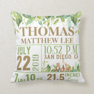 Green Woodland Dieren Geboorte Stats Kwekerij Meis Kussen
