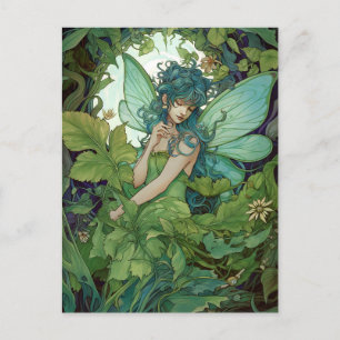 Green Woodland Fairy Fantasy Art Briefkaart