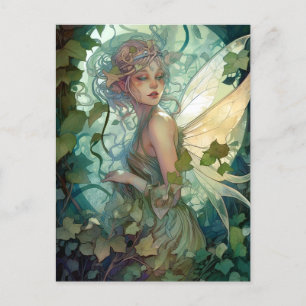 Green Woodland Fairy Fantasy Art Briefkaart