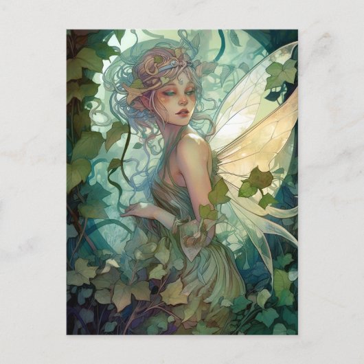 Green Woodland Fairy Fantasy Art Briefkaart (Voorkant)