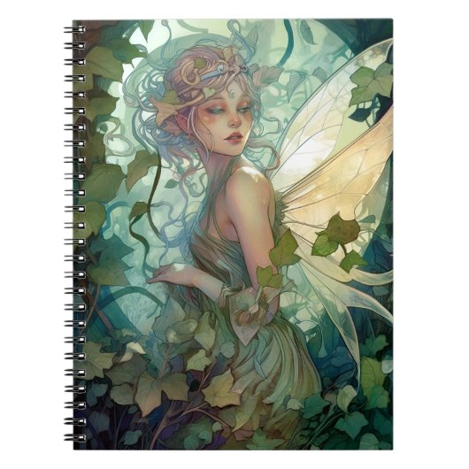 Green Woodland Fairy Fantasy Art Notitieboek (Voorkant)