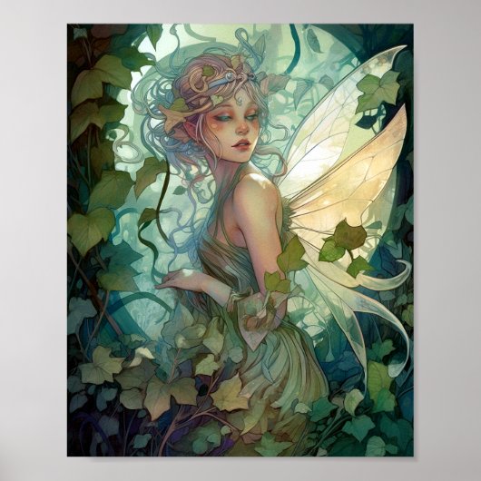Green Woodland Fairy Fantasy Art Poster (Voorkant)