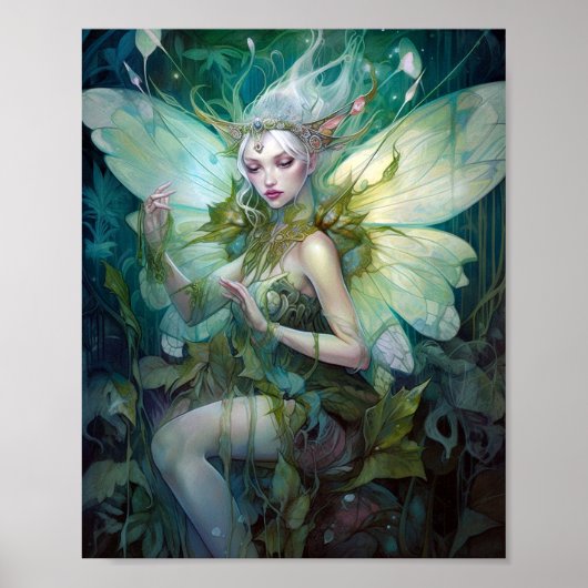Green Woodland Fairy Fantasy Art Poster (Voorkant)