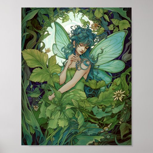 Green Woodland Fairy Fantasy Art Poster (Voorkant)