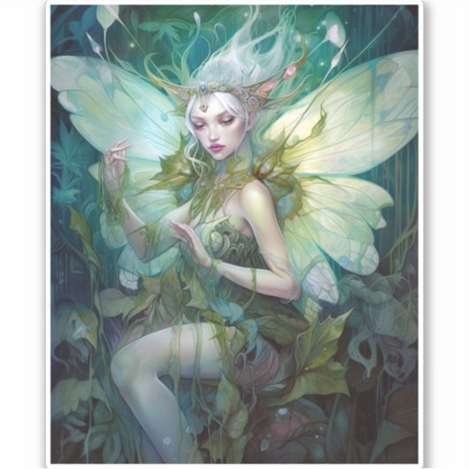 Green Woodland Fairy Fantasy Art Sticker (Voorkant)