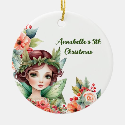 Green Woodland Fairy met Bloemen Ornament (Voorkant)