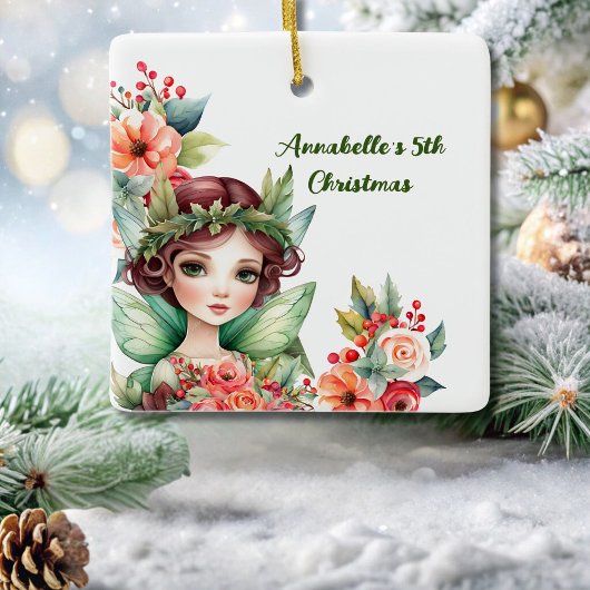 Green Woodland Fairy met Bloemen Ornament