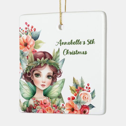Green Woodland Fairy met Bloemen Ornament (Links)